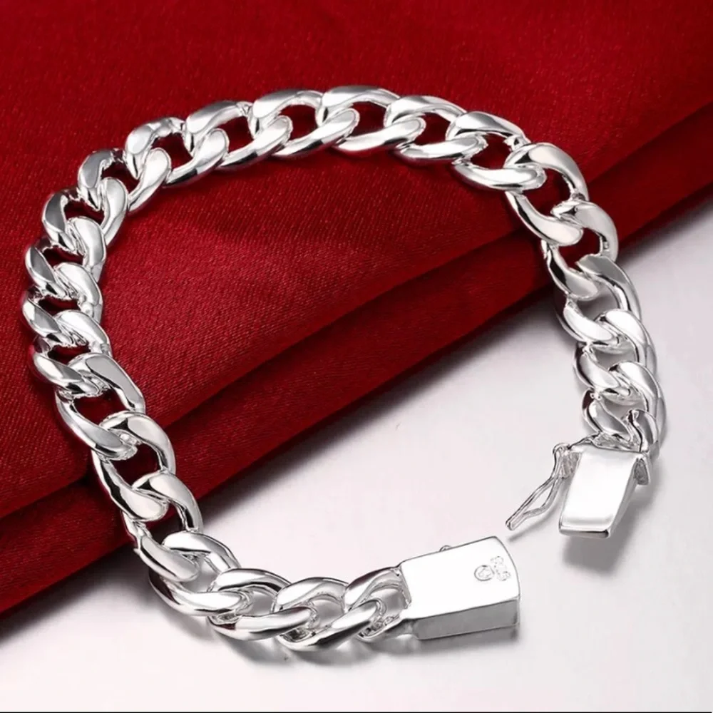 STERLING SILVER CHAIN LINK 10mm UNISEX BRACELET Cuban